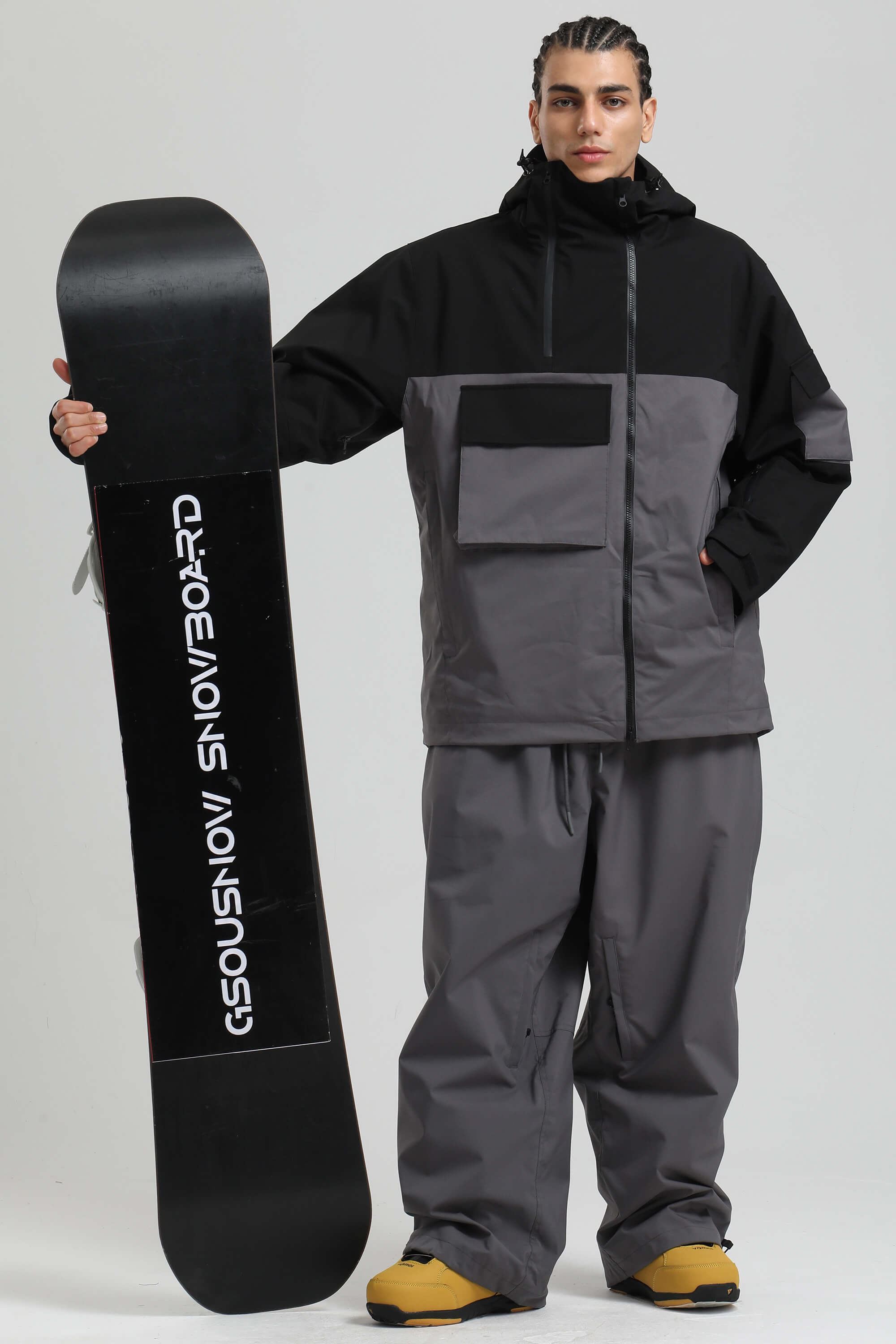 Men's Off White Asym-Zip Multi-Pocket Ski Jacket Utility Waterproof Snow Jacket