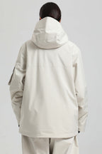 Women's Off White Asym-Zip Multi-Pocket Ski Jacket Utility Waterproof Snow Jacket