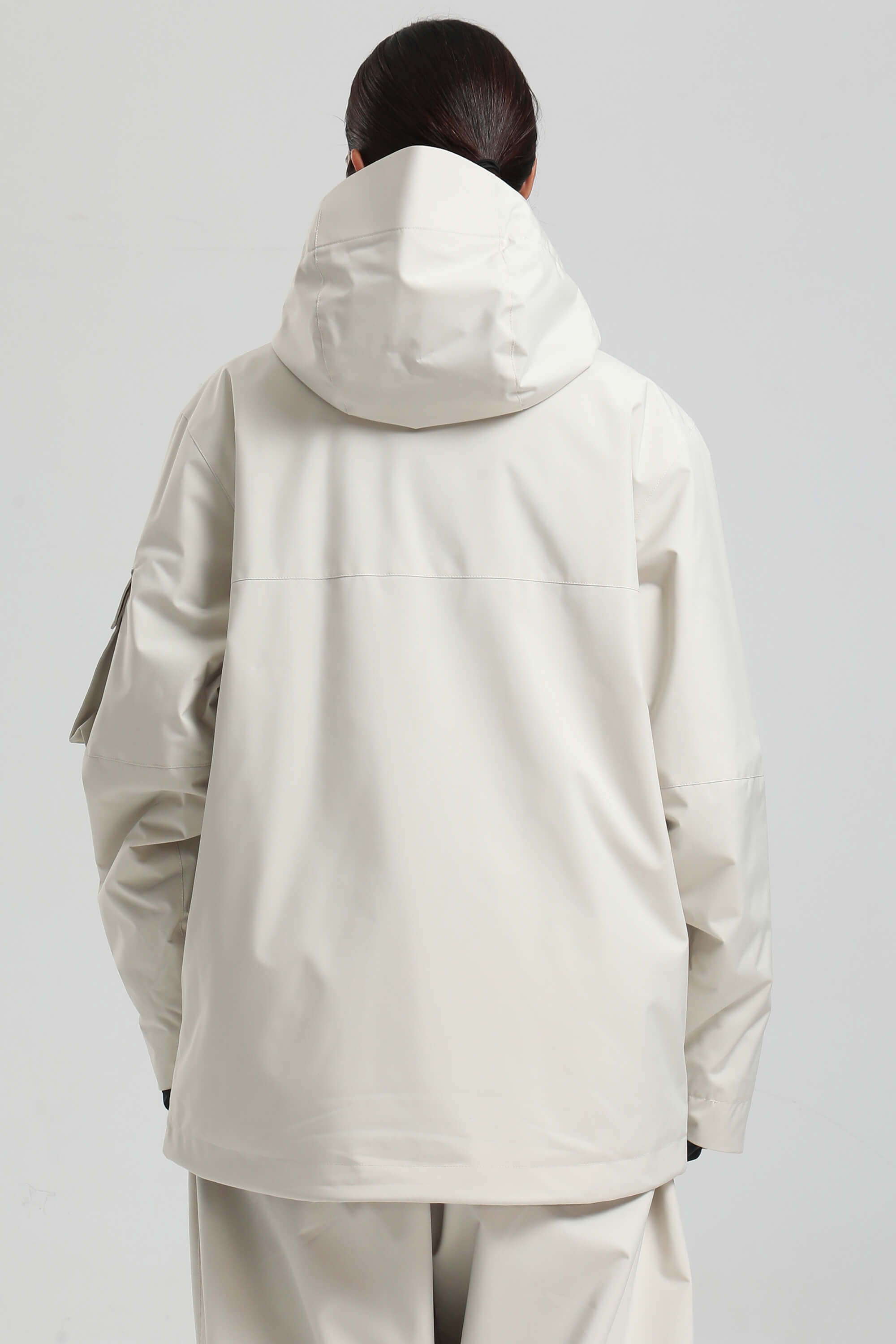 Women's Off White Asym-Zip Multi-Pocket Ski Jacket Utility Waterproof Snow Jacket