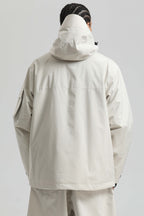 Men's Off White Asym-Zip Multi-Pocket Ski Jacket Utility Waterproof Snow Jacket