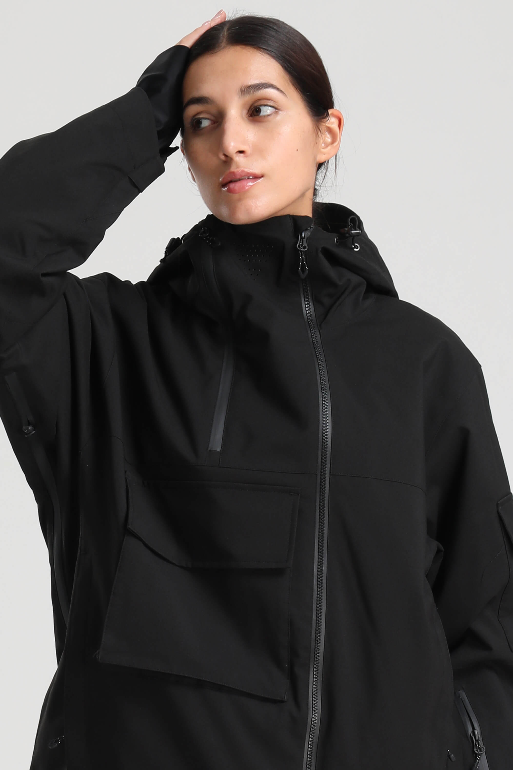 Women's Black Asym-Zip Multi-Pocket Ski Jacket Utility Waterproof Snow Jacket Secondary image
