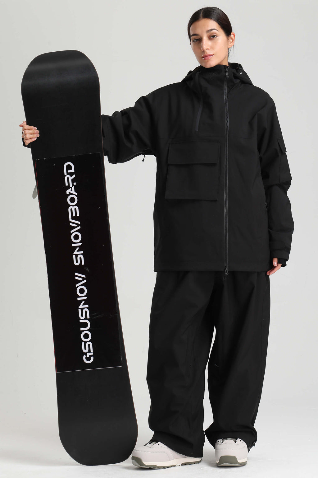 Women's Black Asym-Zip Multi-Pocket Ski Jacket Utility Waterproof Snow Jacket