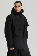 Men's Off White Asym-Zip Multi-Pocket Ski Jacket Utility Waterproof Snow Jacket