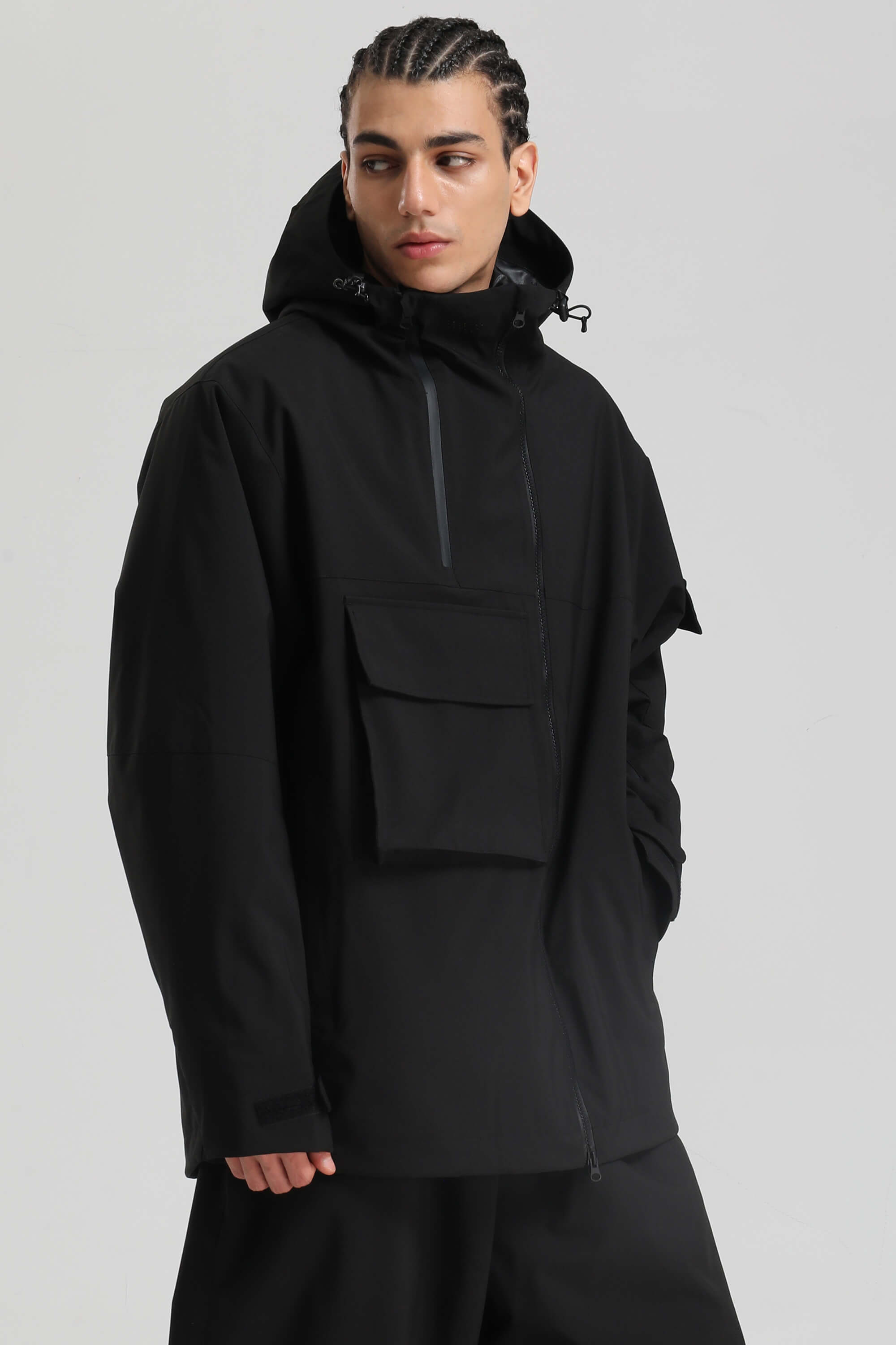 Men's Off White Asym-Zip Multi-Pocket Ski Jacket Utility Waterproof Snow Jacket