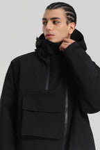 Men's Black Asym-Zip Multi-Pocket Ski Jacket Utility Waterproof Snow Jacket