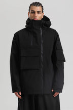 Men's Off White Asym-Zip Multi-Pocket Ski Jacket Utility Waterproof Snow Jacket
