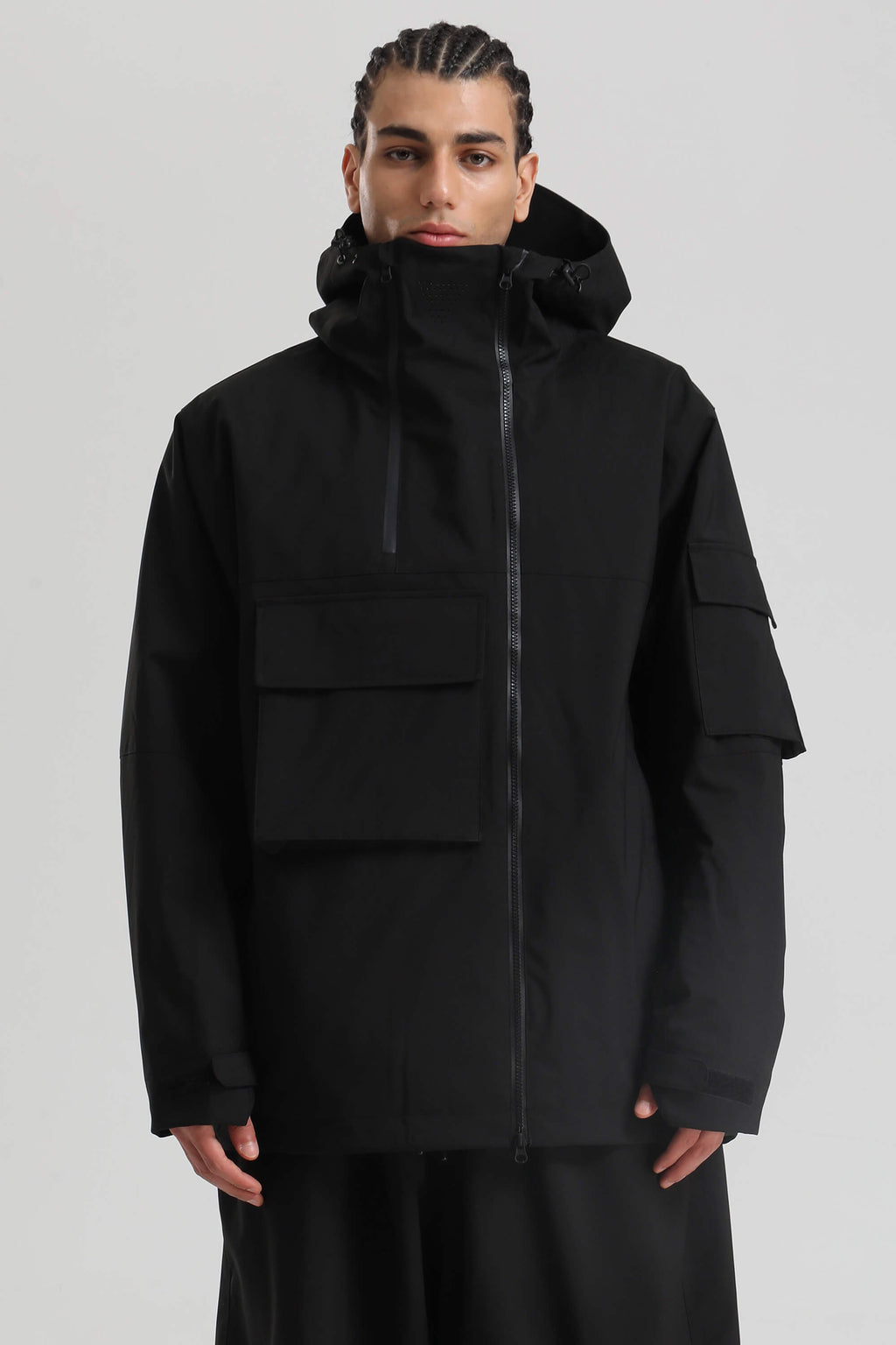 Men's Khaki & White Asym-Zip Multi-Pocket Ski Jacket Utility Waterproof Snow Jacket