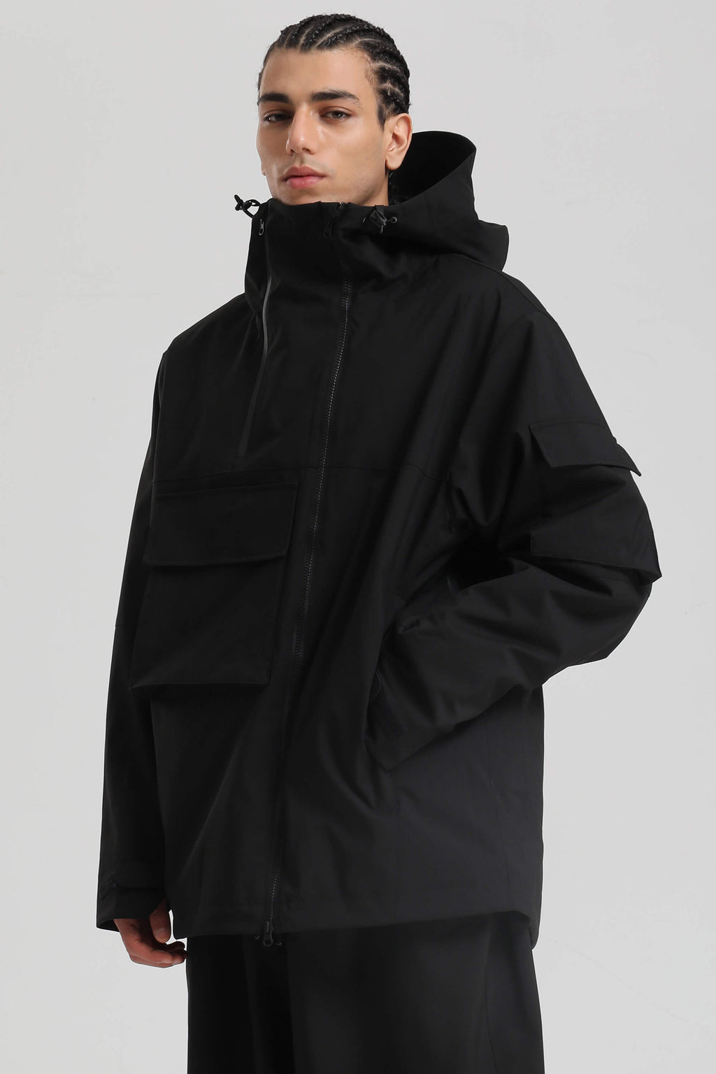 Men's Black Asym-Zip Multi-Pocket Ski Jacket Utility Waterproof Snow Jacket