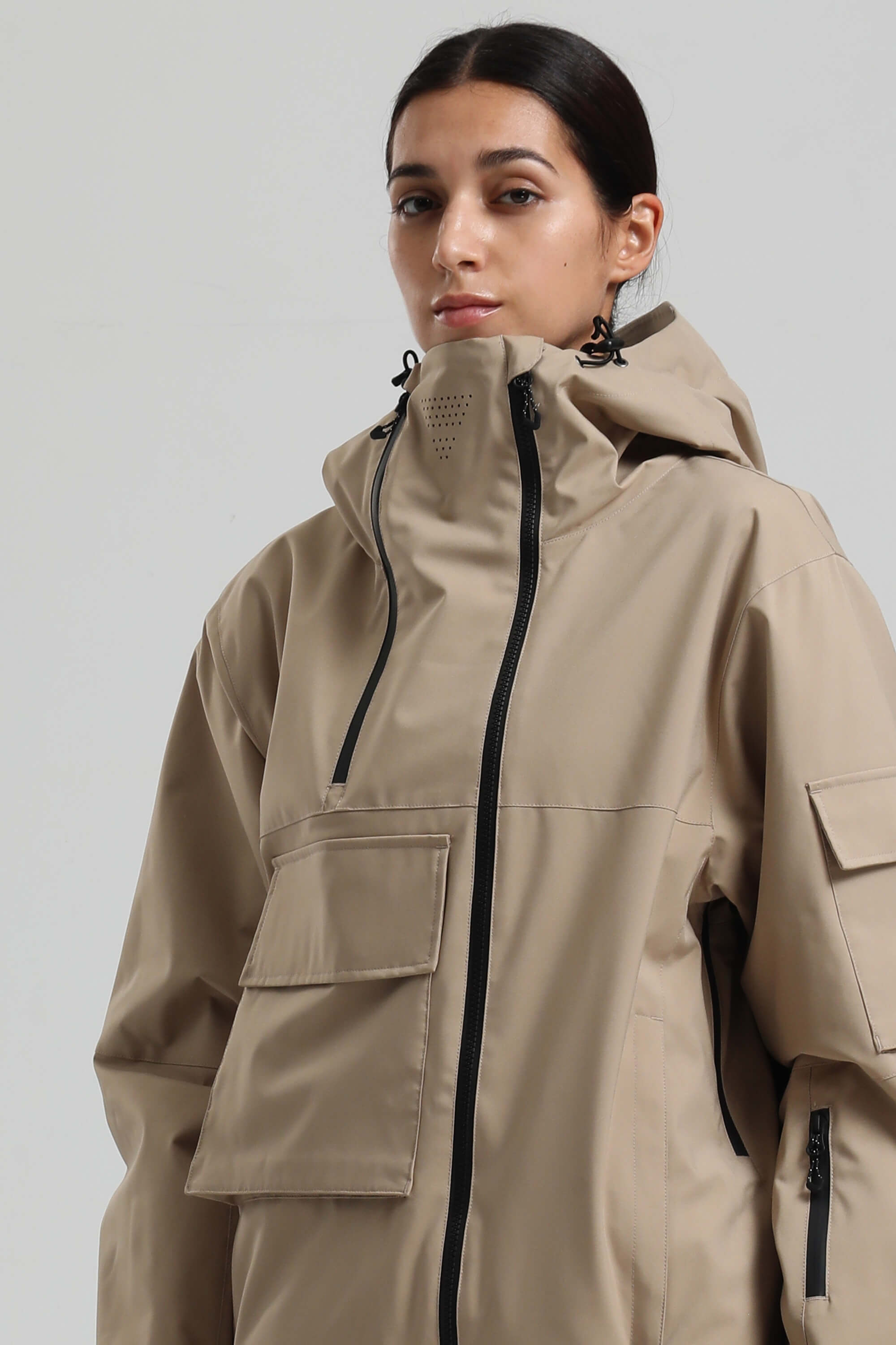 Women's Khaki Asym-Zip Multi-Pocket Ski Jacket Utility Waterproof Snow Jacket Secondary image