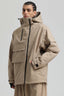 Men's Khaki Asym-Zip Multi-Pocket Ski Jacket Utility Waterproof Snow Jacket