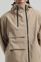 Men's Khaki Asym-Zip Multi-Pocket Ski Jacket Utility Waterproof Snow Jacket