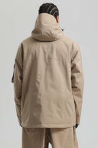 Men's Khaki Asym-Zip Multi-Pocket Ski Jacket Utility Waterproof Snow Jacket