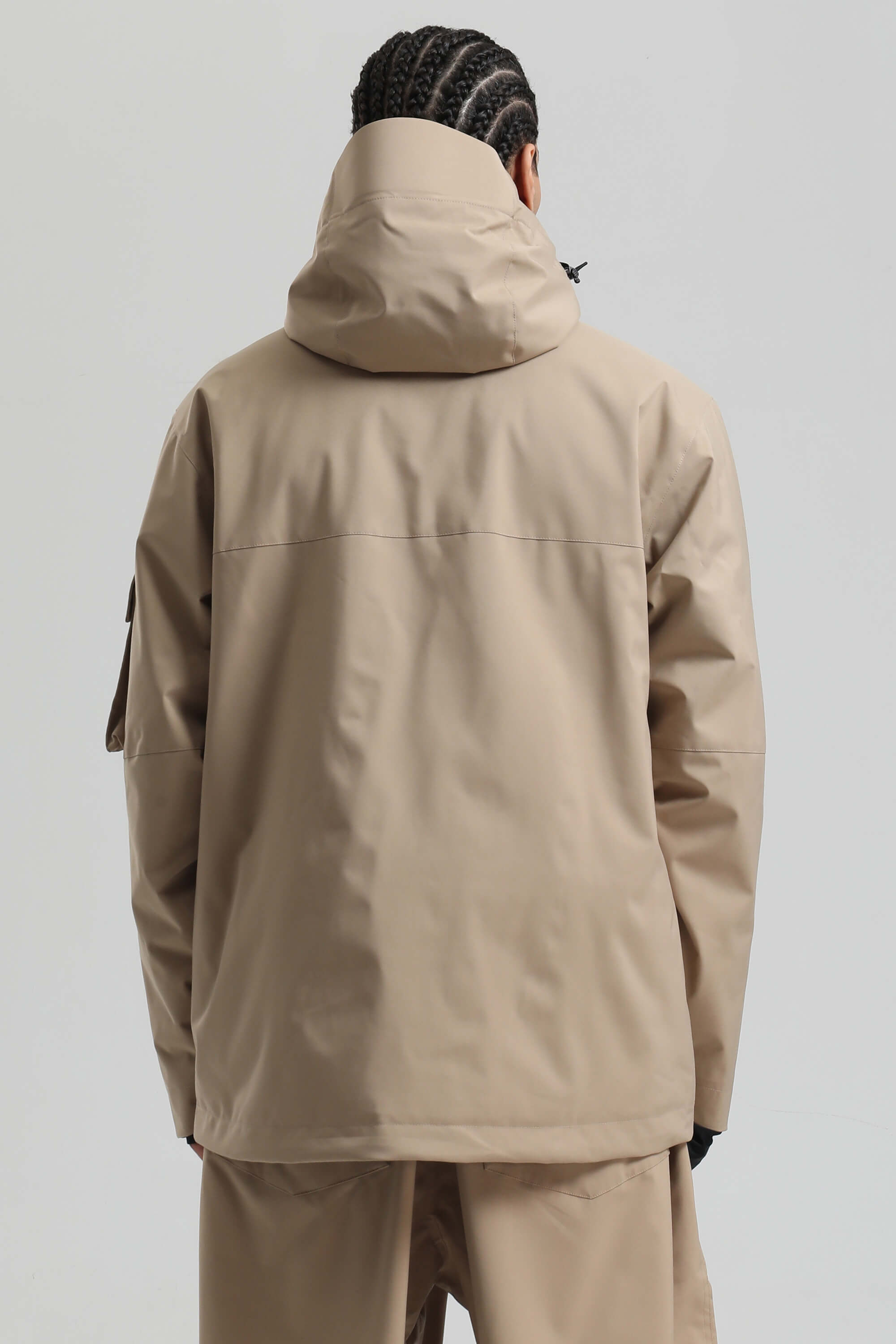 Men's Khaki Asym-Zip Multi-Pocket Ski Jacket Utility Waterproof Snow Jacket