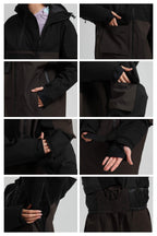 Women's Khaki & White Asym-Zip Multi-Pocket Ski Jacket Utility Waterproof Snow Jacket