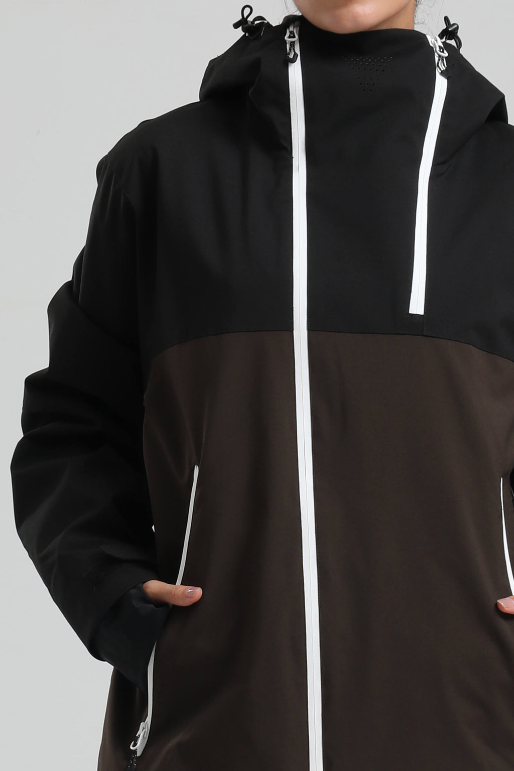 Women's Black & Coffee Asym-Zip Face-Vent Ski Jacket Waterproof Insulated Snow Jacket