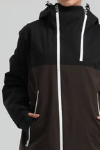 Women's Black & Coffee Asym-Zip Face-Vent Ski Jacket Waterproof Insulated Snow Jacket