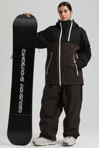 Women's Black & Coffee Asym-Zip Face-Vent Ski Jacket Waterproof Insulated Snow Jacket