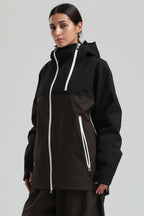 Women's Black & Coffee Asym-Zip Face-Vent Ski Jacket Waterproof Insulated Snow Jacket
