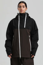 Women's Black & Coffee Asym-Zip Face-Vent Ski Jacket Waterproof Insulated Snow Jacket