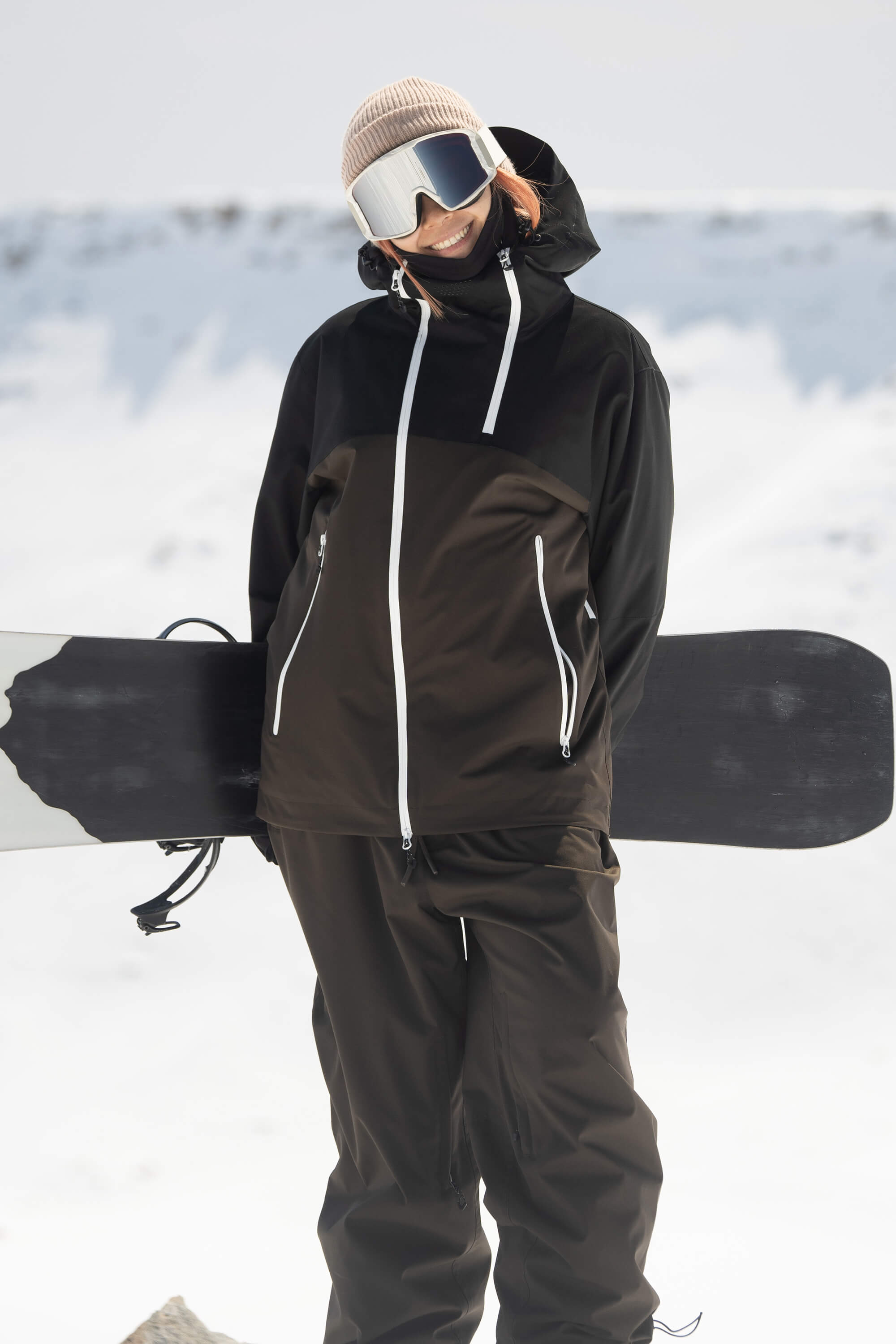 Women's Black & Coffee Asym-Zip Face-Vent Ski Jacket Waterproof Insulated Snow Jacket Secondary image