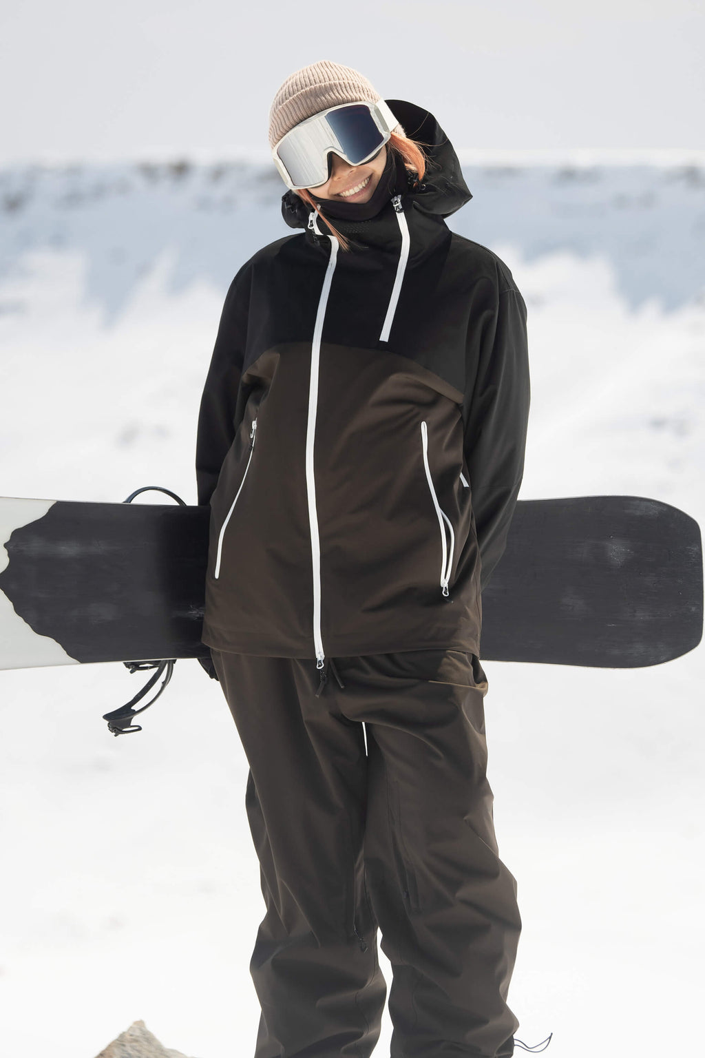 Women's Black & Coffee Asym-Zip Face-Vent Ski Jacket Waterproof Insulated Snow Jacket