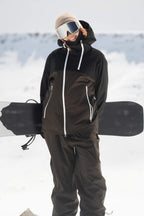 Women's Black & Coffee Asym-Zip Face-Vent Ski Jacket Waterproof Insulated Snow Jacket