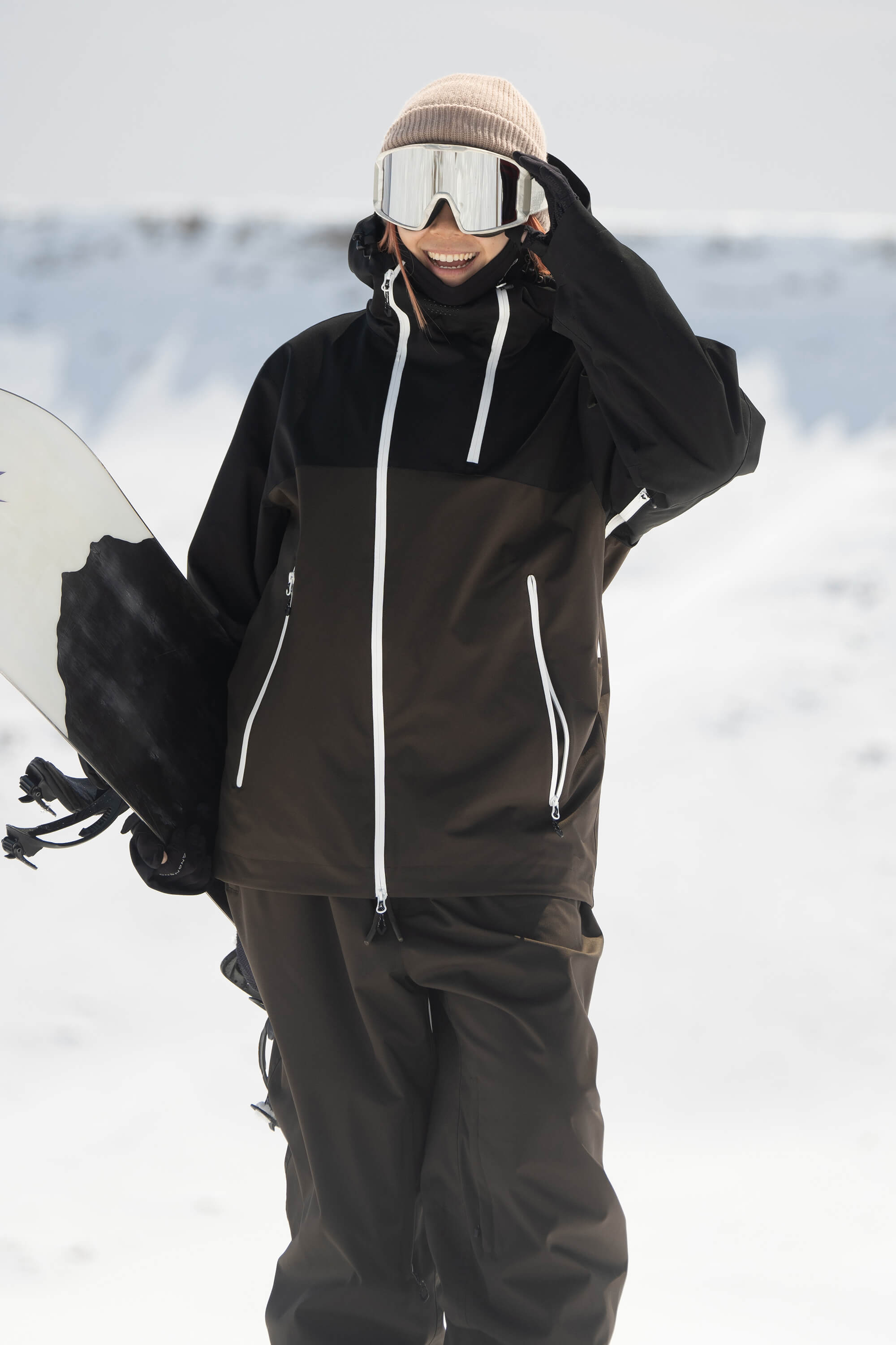 Women's Black & Grey Asym-Zip Face-Vent Ski Jacket Waterproof Insulated Snow Jacket