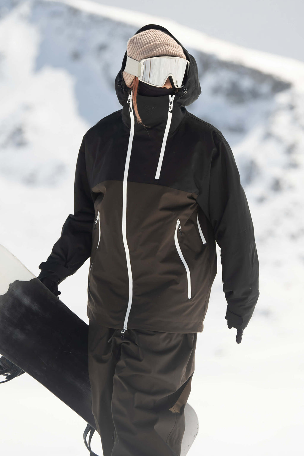 Women's Black & Grey Asym-Zip Face-Vent Ski Jacket Waterproof Insulated Snow Jacket