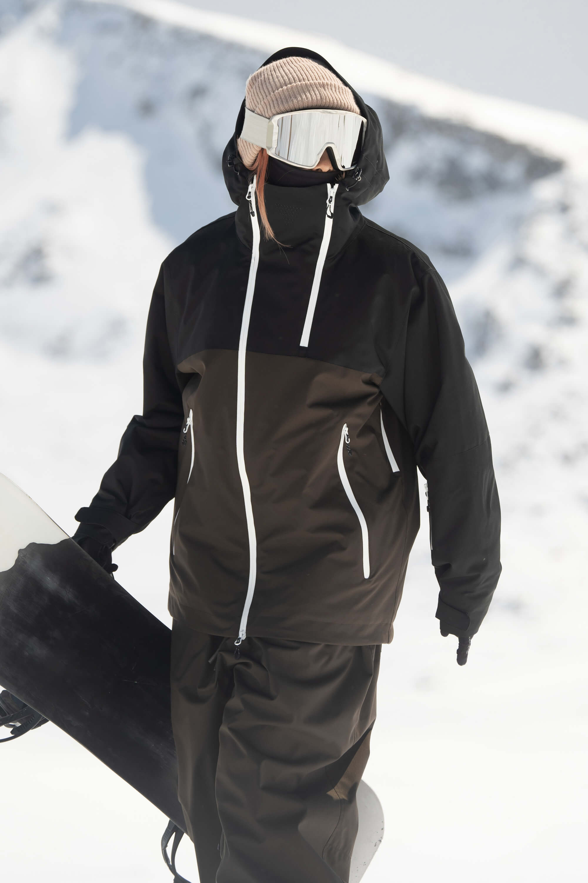 Women's Black & Grey Asym-Zip Face-Vent Ski Jacket Waterproof Insulated Snow Jacket