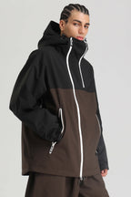 Men's Black & Coffee Asym-Zip Face-Vent Ski Jacket Waterproof Insulated Snow Jacket