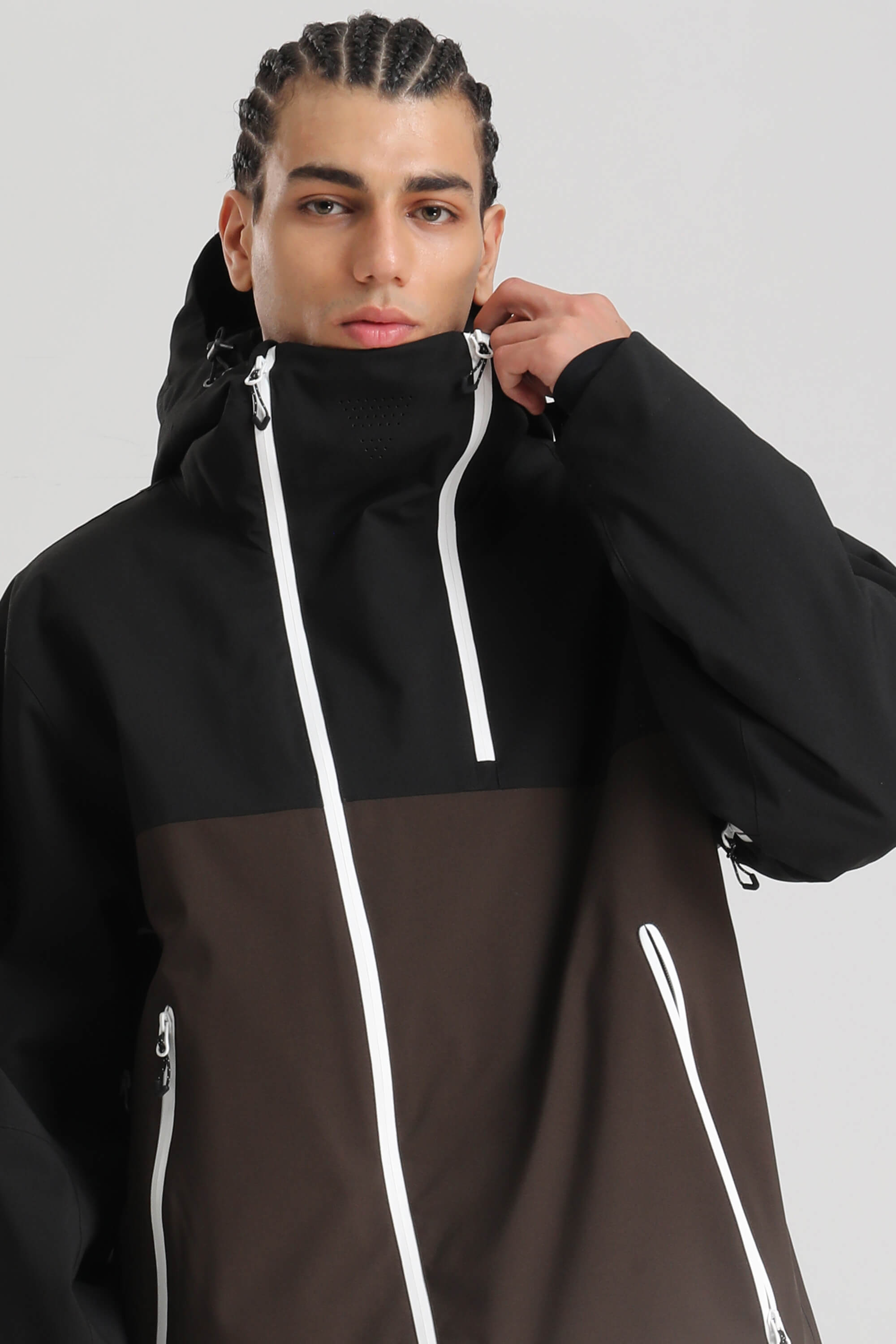 Men's Black & Coffee Asym-Zip Face-Vent Ski Jacket Waterproof Insulated Snow Jacket Secondary image
