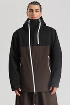 Men's Black & Coffee Asym-Zip Face-Vent Ski Jacket Waterproof Insulated Snow Jacket