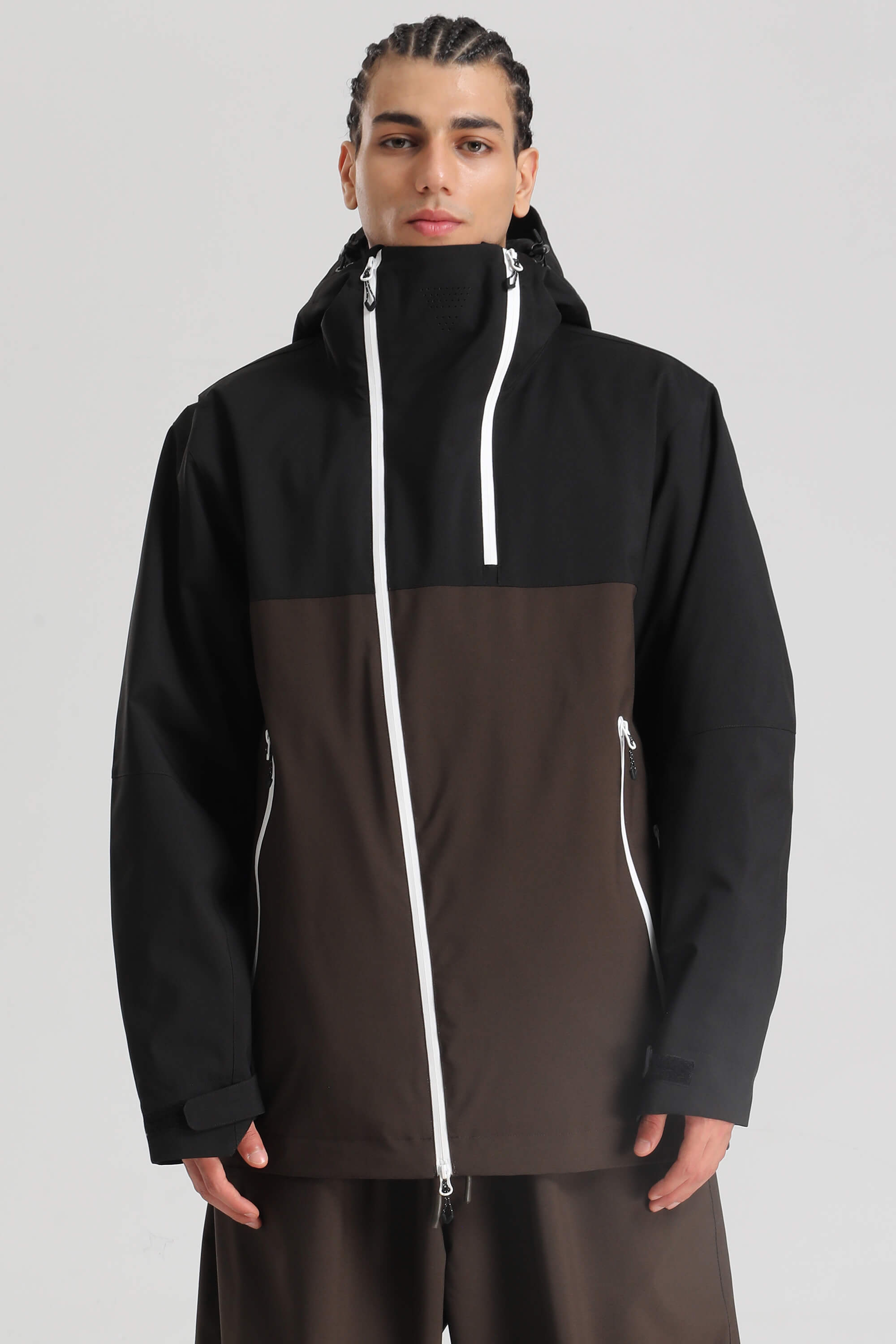 Men's White & Black Asym-Zip Face-Vent Ski Jacket Waterproof Insulated Snow Jacket