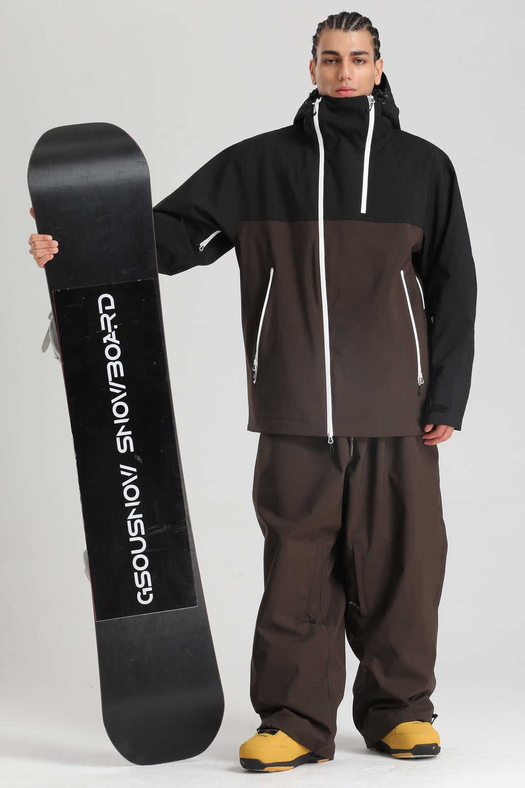 Men's Black & Coffee Asym-Zip Face-Vent Ski Jacket Waterproof Insulated Snow Jacket