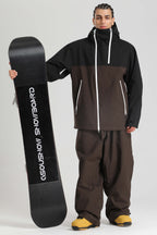 Men's Black & Coffee Asym-Zip Face-Vent Ski Jacket Waterproof Insulated Snow Jacket