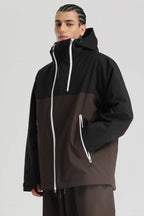 Men's Black & Coffee Asym-Zip Face-Vent Ski Jacket Waterproof Insulated Snow Jacket