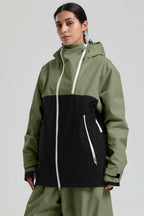Women's Green & Black Asym-Zip Face-Vent Ski Jacket Waterproof Insulated Snow Jacket
