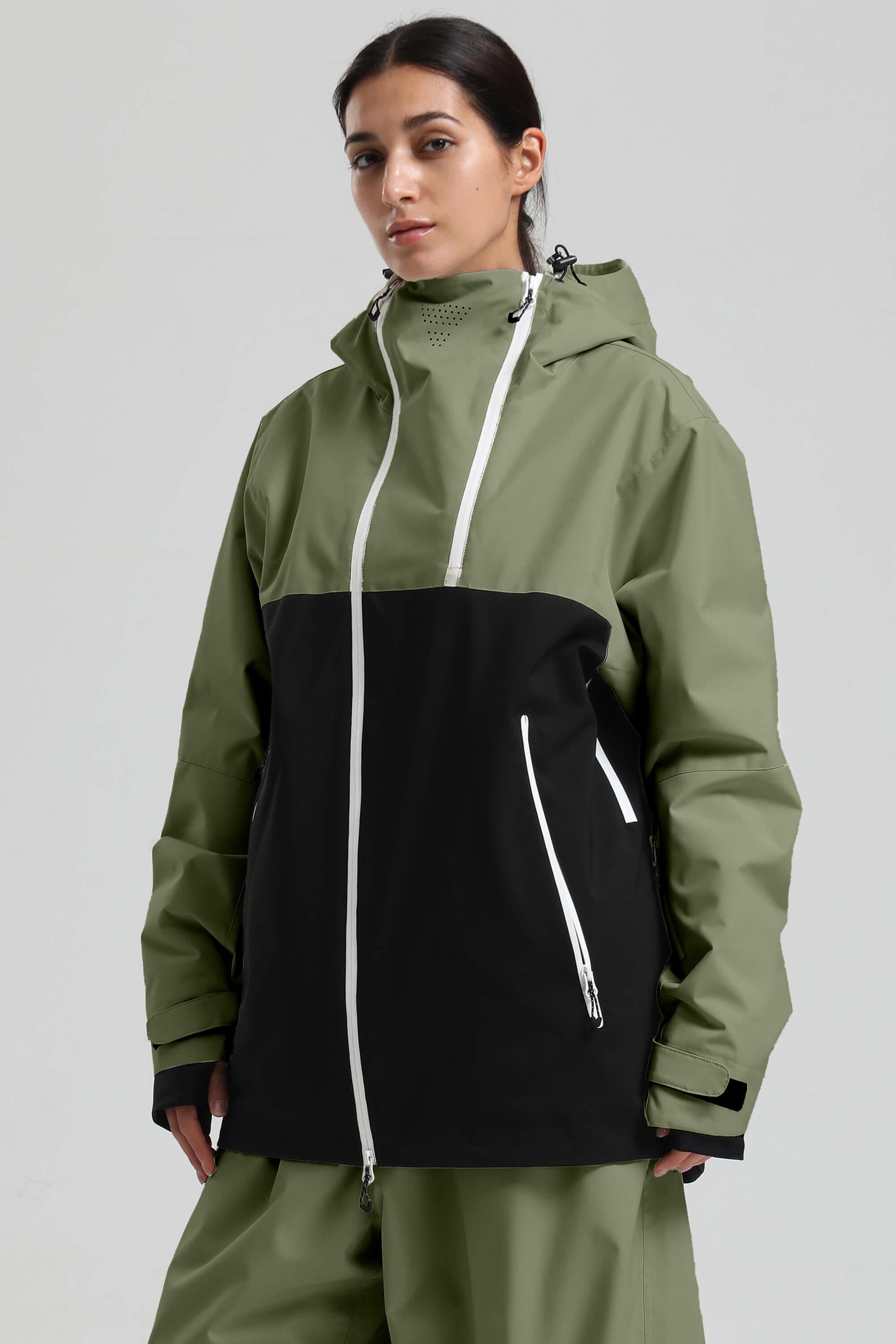 Women's Green & Black Asym-Zip Face-Vent Ski Jacket Waterproof Insulated Snow Jacket
