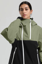 Women's Green & Black Asym-Zip Face-Vent Ski Jacket Waterproof Insulated Snow Jacket