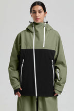 Women's Green & Black Asym-Zip Face-Vent Ski Jacket Waterproof Insulated Snow Jacket