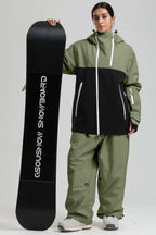 Women's Green & Black Asym-Zip Face-Vent Ski Jacket Waterproof Insulated Snow Jacket