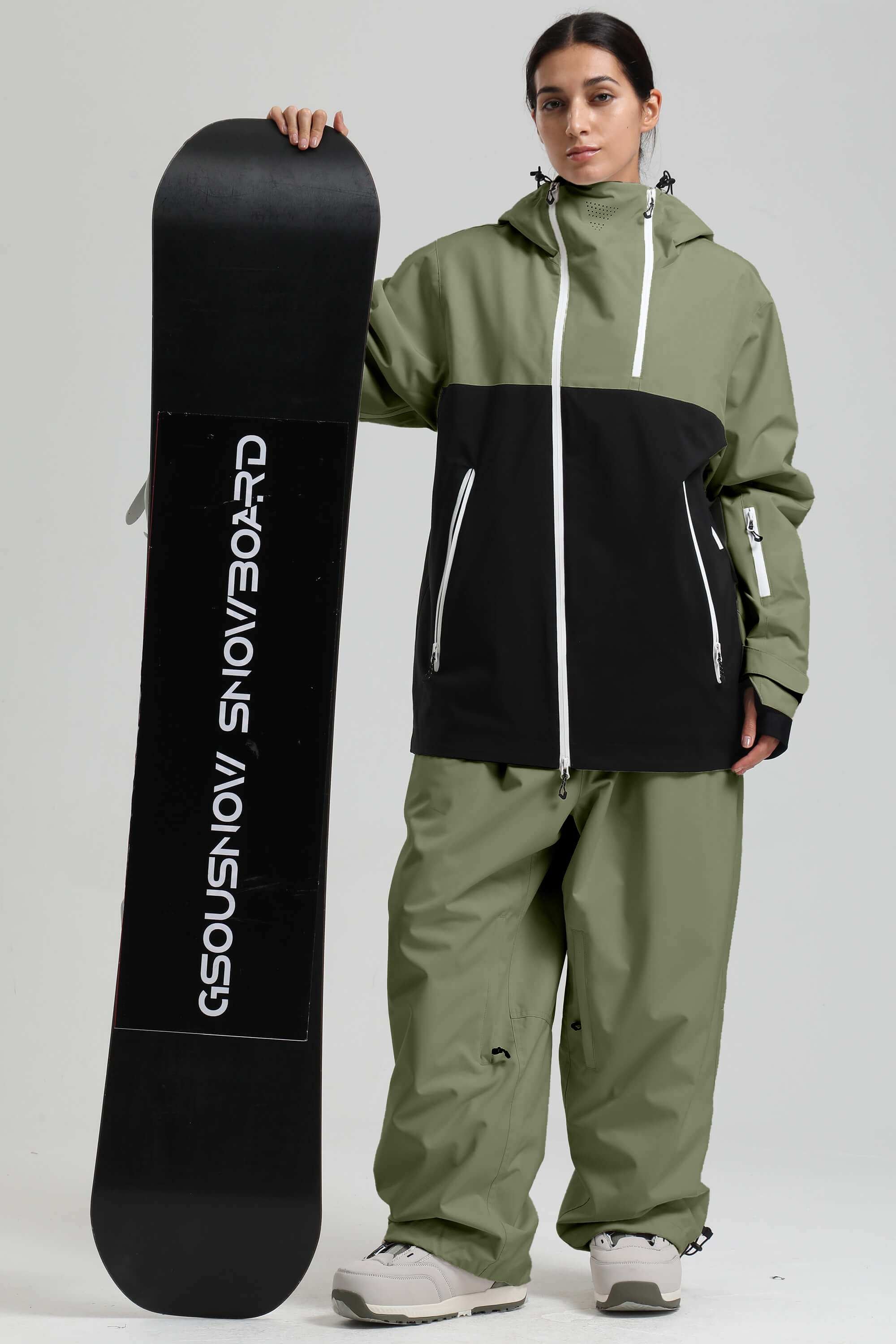 Women's Green & Black Asym-Zip Face-Vent Ski Jacket Waterproof Insulated Snow Jacket