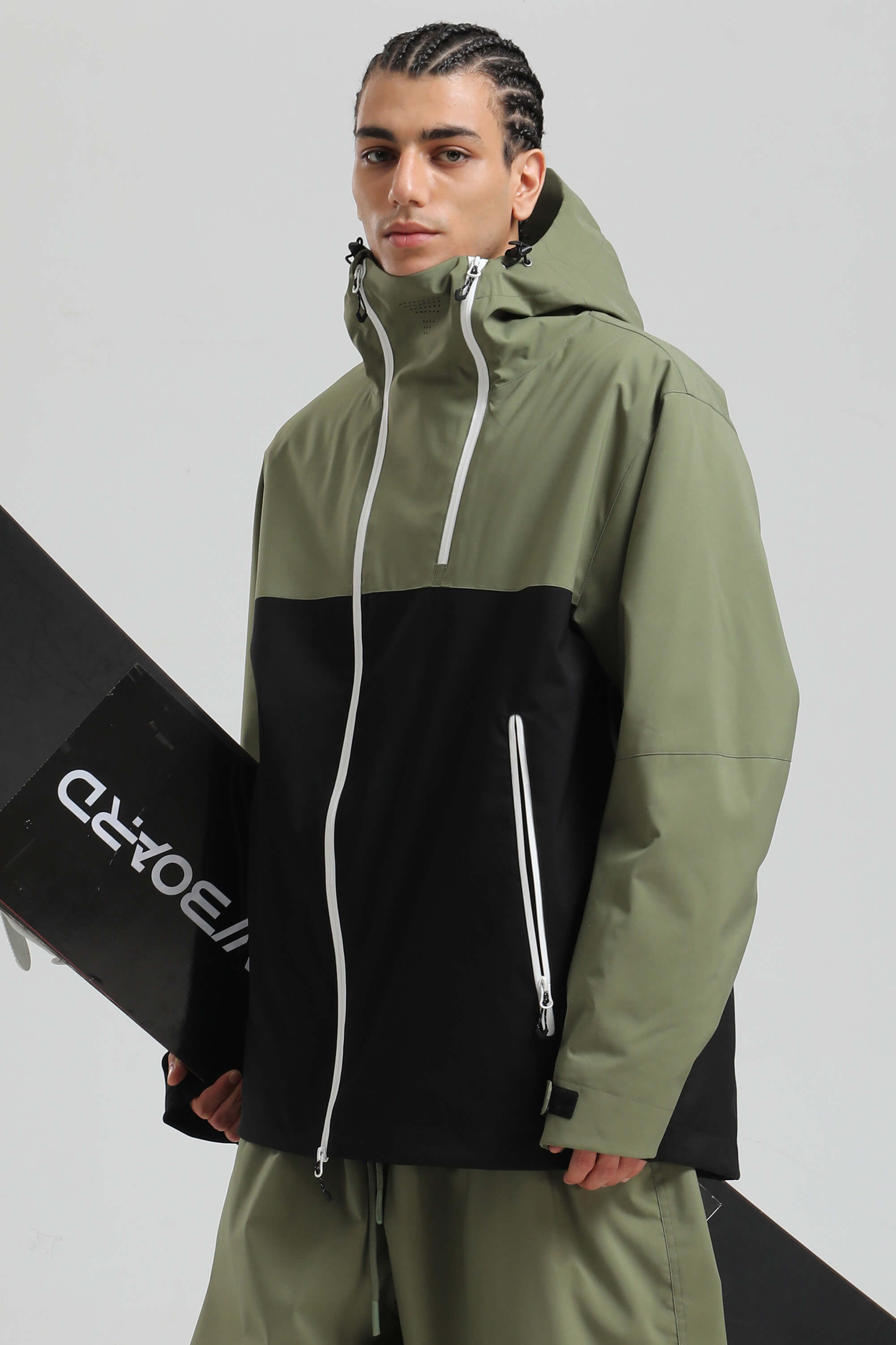 Men's Green & Black Asym-Zip Face-Vent Ski Jacket Waterproof Insulated Snow Jacket Main image