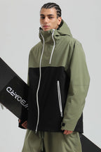 Men's Khaki Asym-Zip Face-Vent Ski Jacket Waterproof Insulated Snow Jacket
