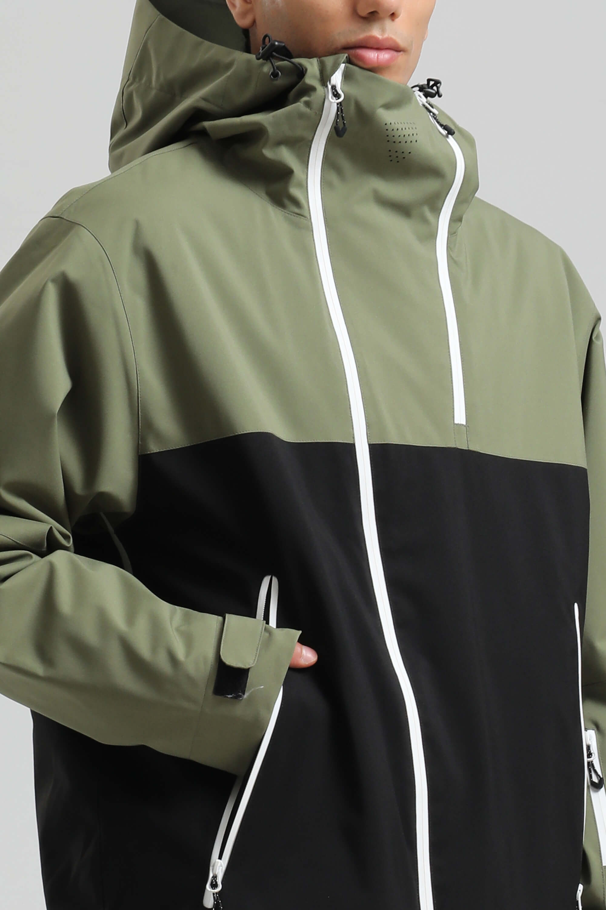 Men's Green & Black Asym-Zip Face-Vent Ski Jacket Waterproof Insulated Snow Jacket Secondary image
