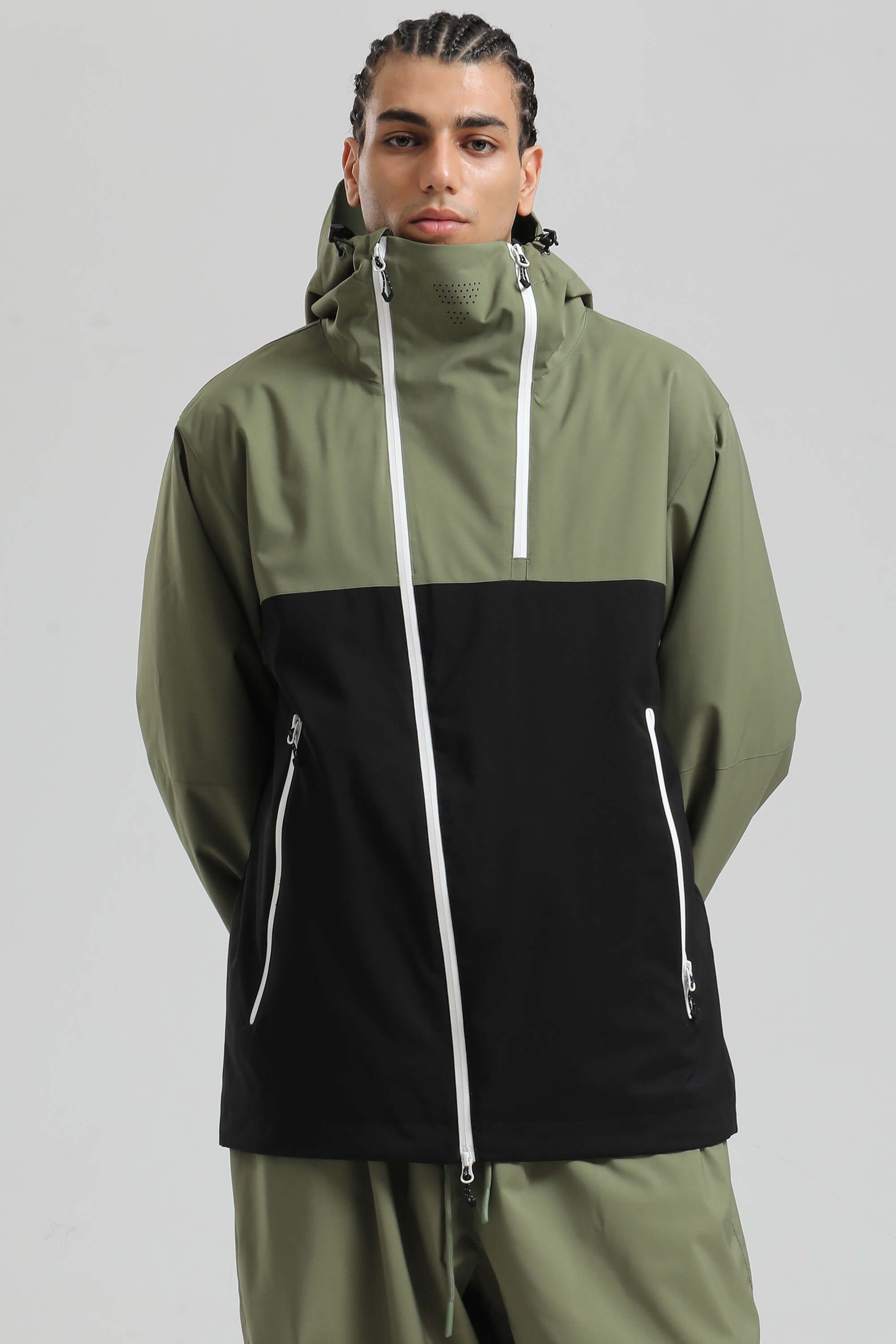Men's Black & Coffee Asym-Zip Face-Vent Ski Jacket Waterproof Insulated Snow Jacket