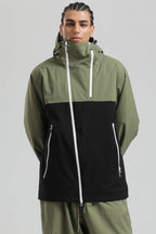 Men's Khaki Asym-Zip Face-Vent Ski Jacket Waterproof Insulated Snow Jacket