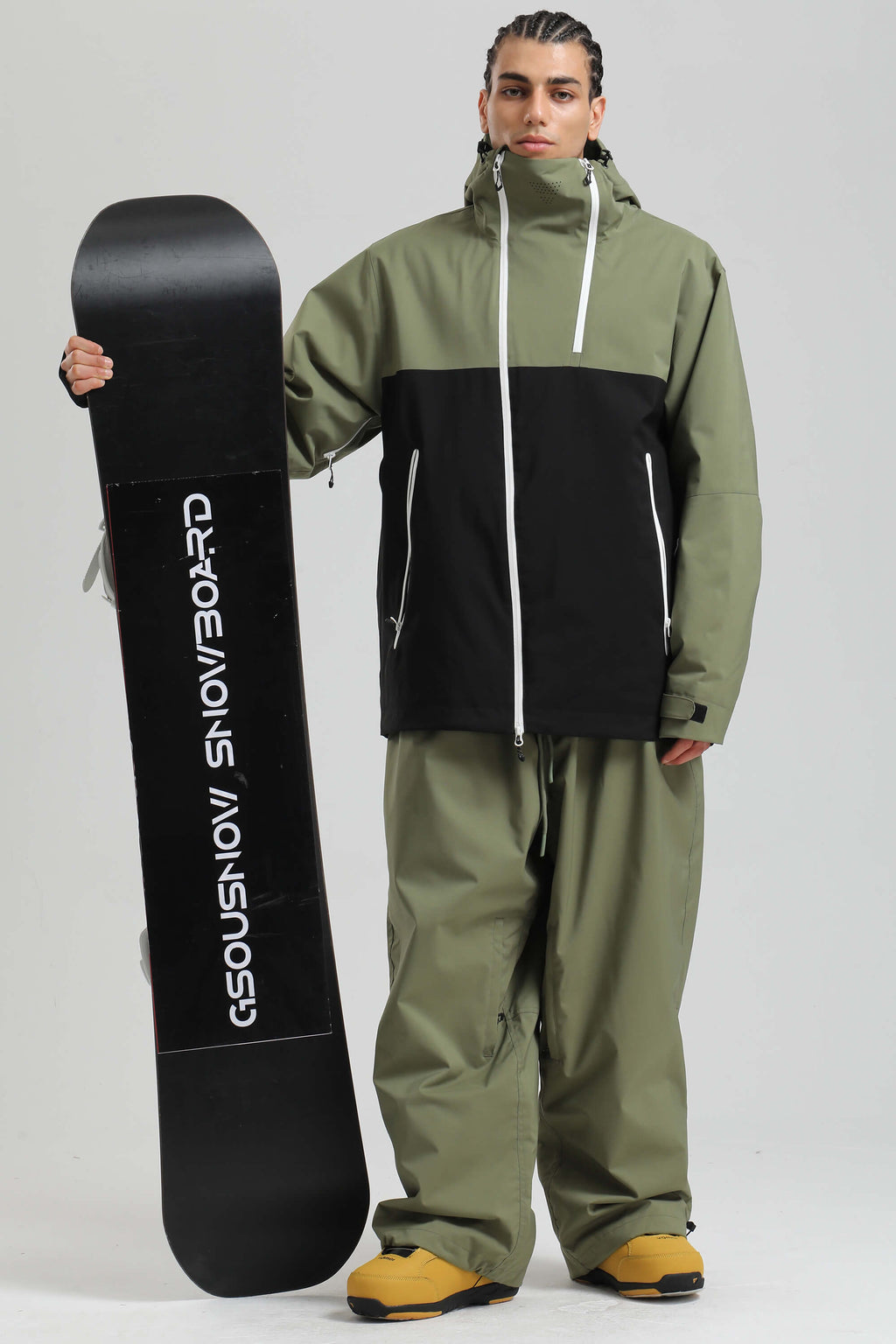 Men's Green & Black Asym-Zip Face-Vent Ski Jacket Waterproof Insulated Snow Jacket