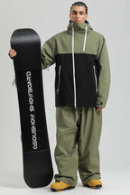 Men's Green & Black Asym-Zip Face-Vent Ski Jacket Waterproof Insulated Snow Jacket