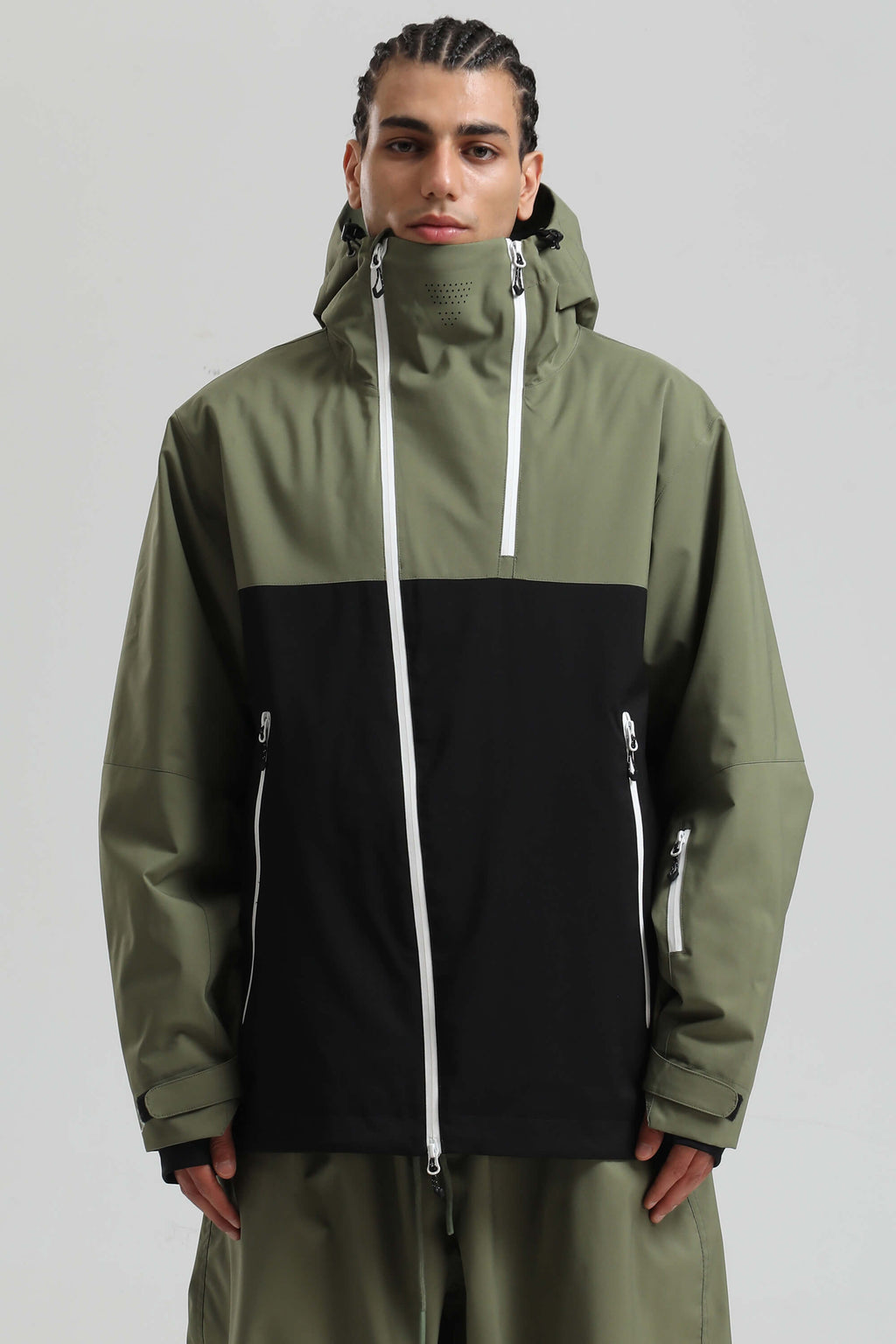 Men's Green & Black Asym-Zip Face-Vent Ski Jacket Waterproof Insulated Snow Jacket